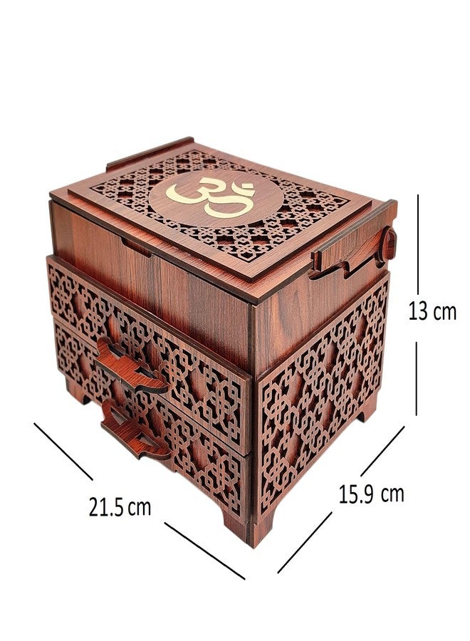 MeeCraft Jewellery Organizer with OM Design, 2 Drawers, Velvet Interior, Multi Storage Box, 21.5x15.9x13 cm - Image 3