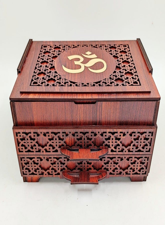MeeCraft Jewellery Organizer with OM Design, 2 Drawers, Velvet Interior, Multi Storage Box, 21.5x15.9x13 cm - Image 4