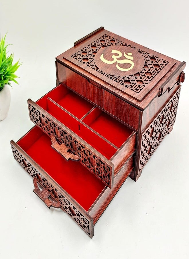 MeeCraft Jewellery Organizer with OM Design, 2 Drawers, Velvet Interior, Multi Storage Box, 21.5x15.9x13 cm - Image 1