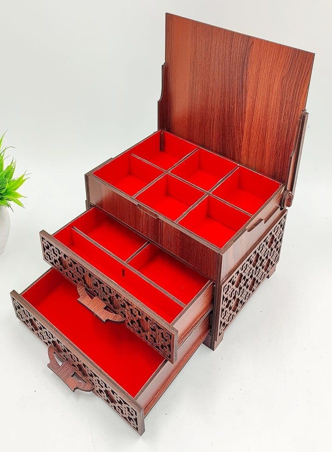MeeCraft Jewellery Organizer with OM Design, 2 Drawers, Velvet Interior, Multi Storage Box, 21.5x15.9x13 cm - Image 5