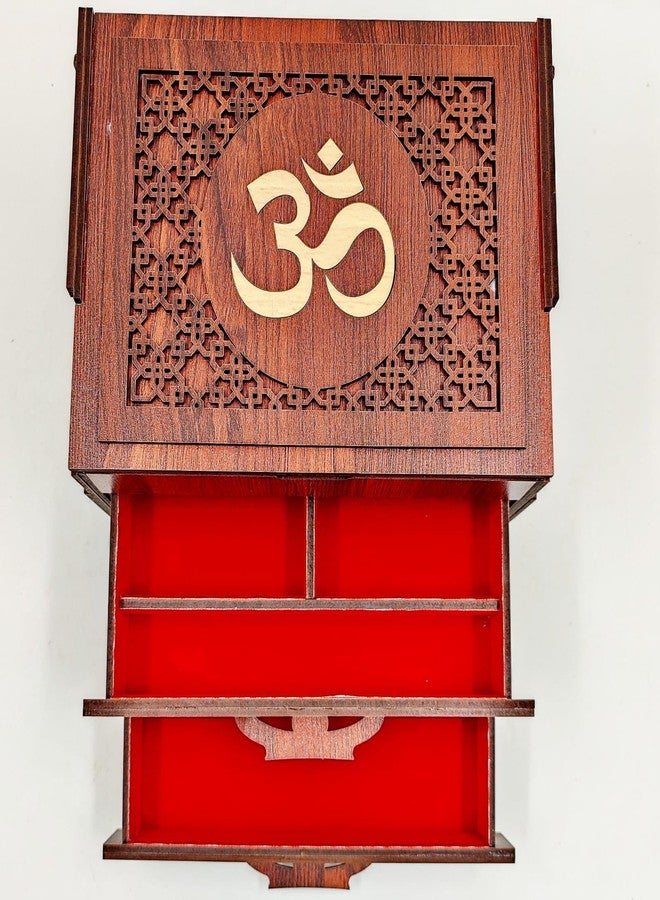 MeeCraft Jewellery Organizer with OM Design, 2 Drawers, Velvet Interior, Multi Storage Box, 21.5x15.9x13 cm - Image 2