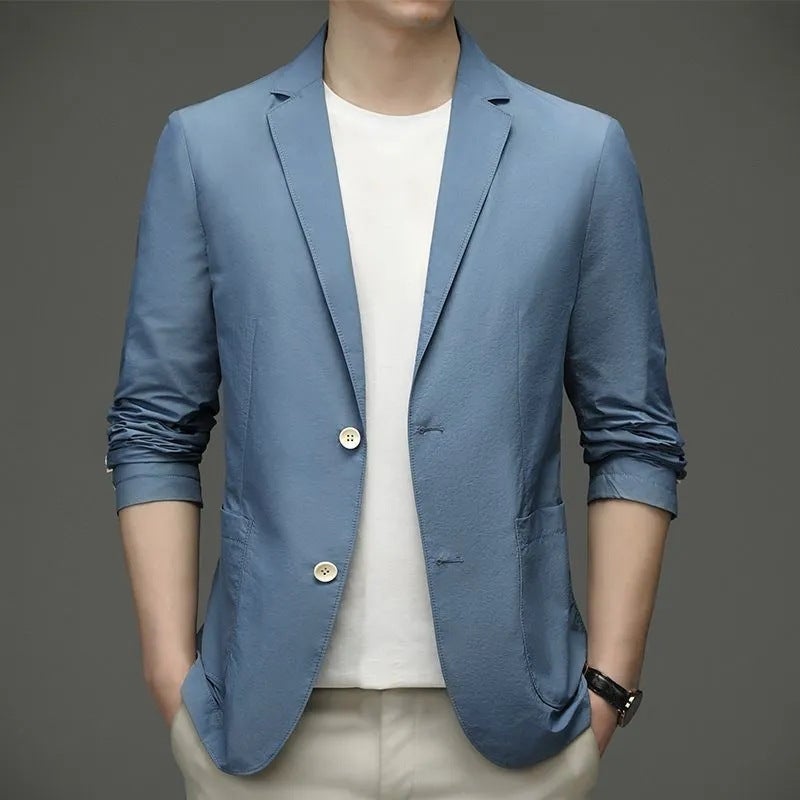 Foreign Trade Summer New Casual Small Suit Mens Plus Size Sunscreen Light Mature Style Business Suit Jacket Lightweight Black - Image 4