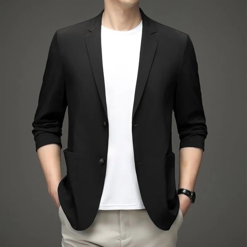 Foreign Trade Summer New Casual Small Suit Mens Plus Size Sunscreen Light Mature Style Business Suit Jacket Lightweight Black - Image 3