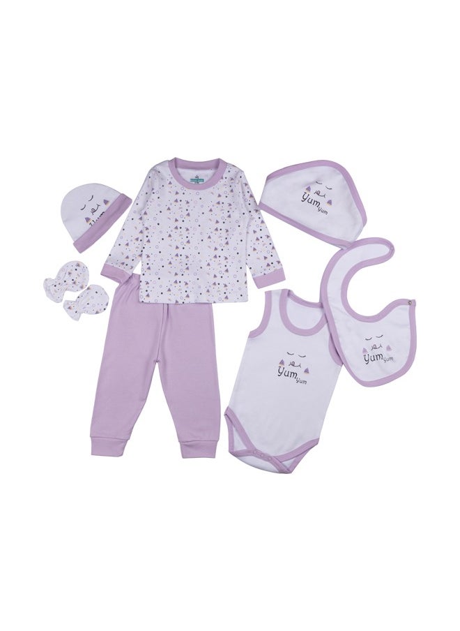 Babies Basic 7 Piece Unisex 100% Cotton Gift Set Include Bib, Pyjama, Mitten, Cap, Romper, Top And Bottom Set  - Image 1