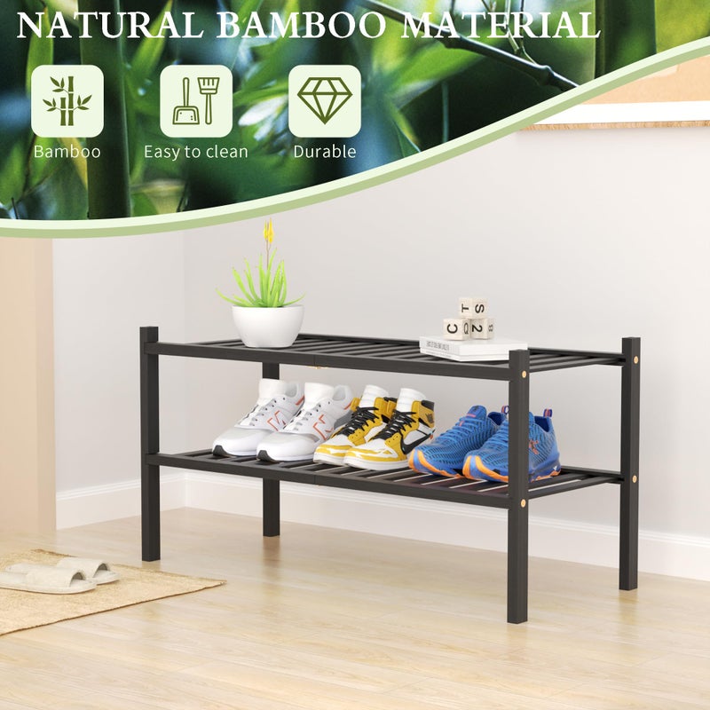 ROMGUAR CRAFT 2 Tier Bamboo Shoe Rack for Closet Free Standing Wood Shoe Shelf for Entryway Small Space Stackable 27"x11"x13" (Black) - Image 5