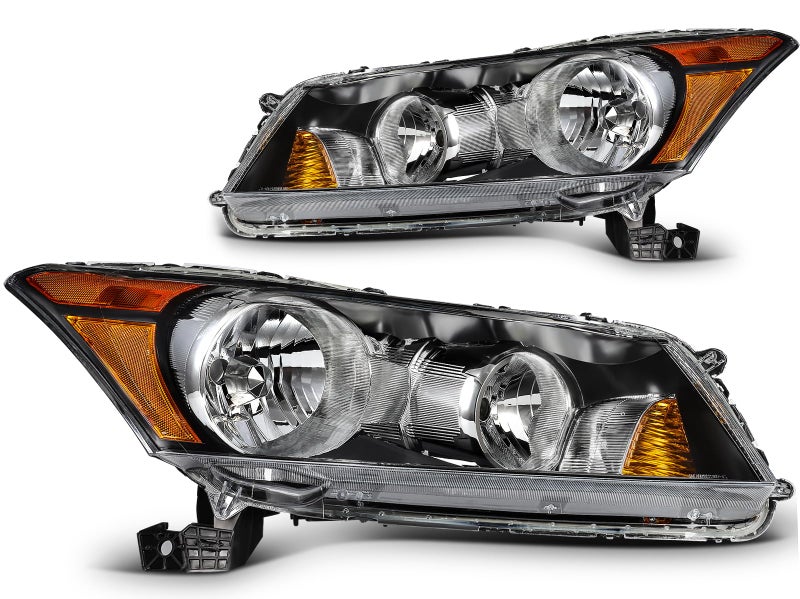 LBRST Headlight Assembly for Honda Accord Sedan 2008-2012 - Black Housing with Amber Reflector and Clear Lens