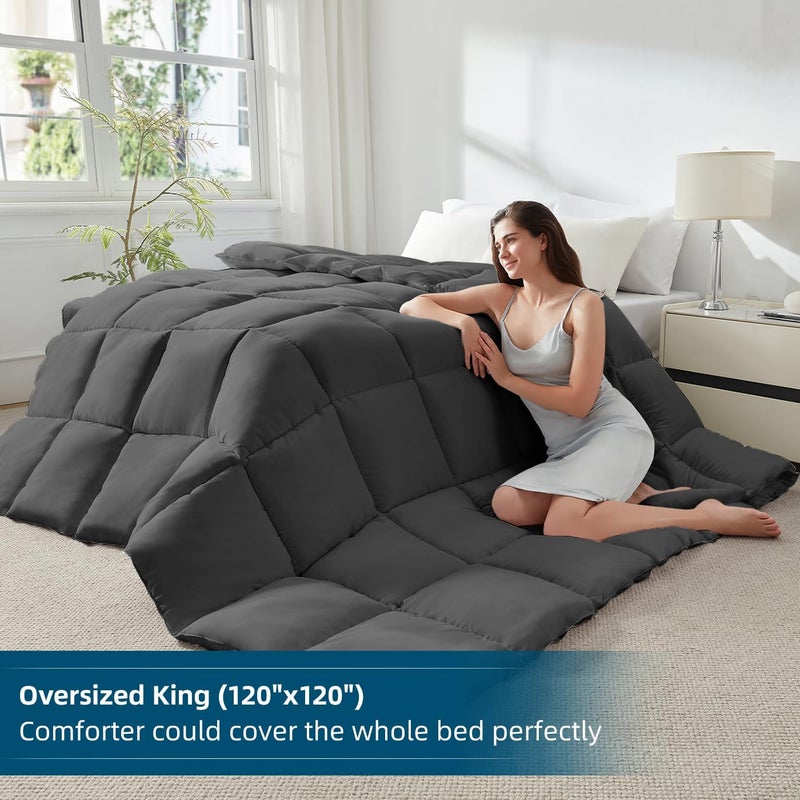 STWIENER Soft Oversized King Comforter 120"x120" Extra Large Lightweight Quilted Down Alternative All Season Fluffy Breathable Microfiber Grey - Image 2