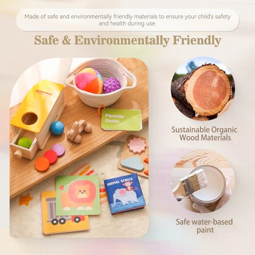 let's make Montessori Toys for Babies 612 Months 6 in 1 Learning Educational Toys Set Wooden Toys Play Kit Includes Object Permanence Box Touch Match Board Sensory Ball Treasure Basket Soft Baby Book - Image 5