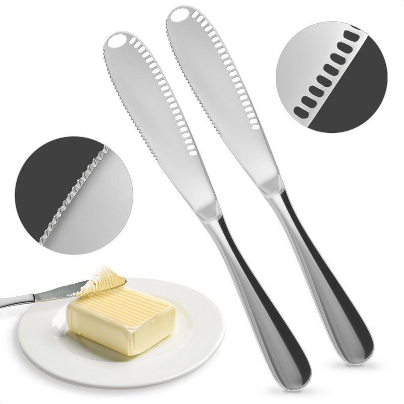 DIMROM 2Pcs Butter Knife with Holes in Blade  3 In 1 Stainless Steel Butter Spreader Knife Corrosion Resistant Easy to Clean Comfortable Handle  MicroGrater Blade for Easy Slicing and Spreading