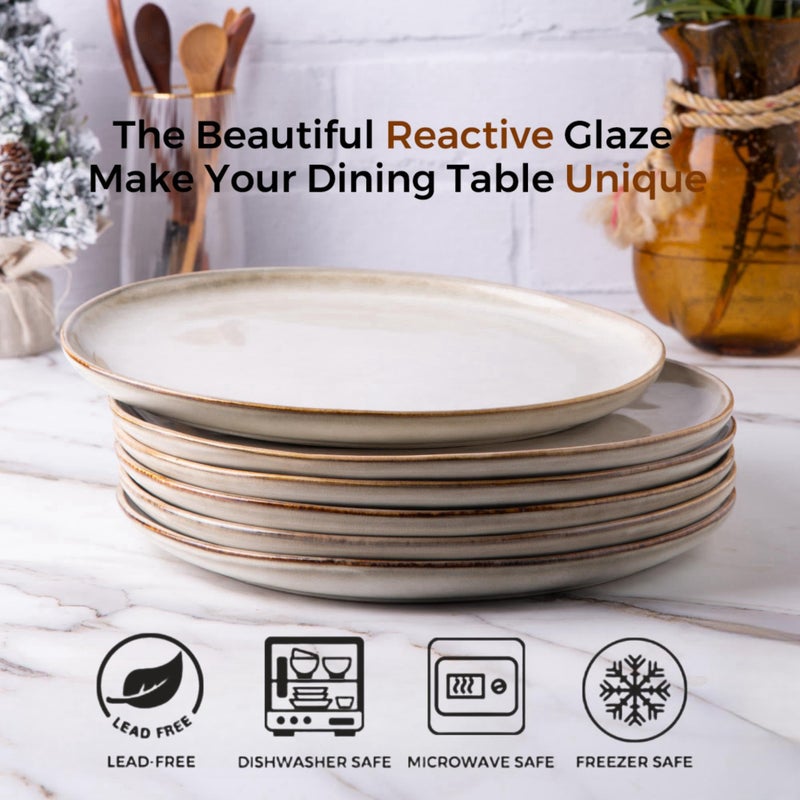 AmorArc Ceramic Dinner Plates Set of 6, 10.5 Inch Handmade Reactive Glaze Stoneware Plates, Rustic Shape Dinnerware Dish Set for Kitchen, Microwave & Dishwasher Safe, Scratch Resistant-Cappuccino - Image 2