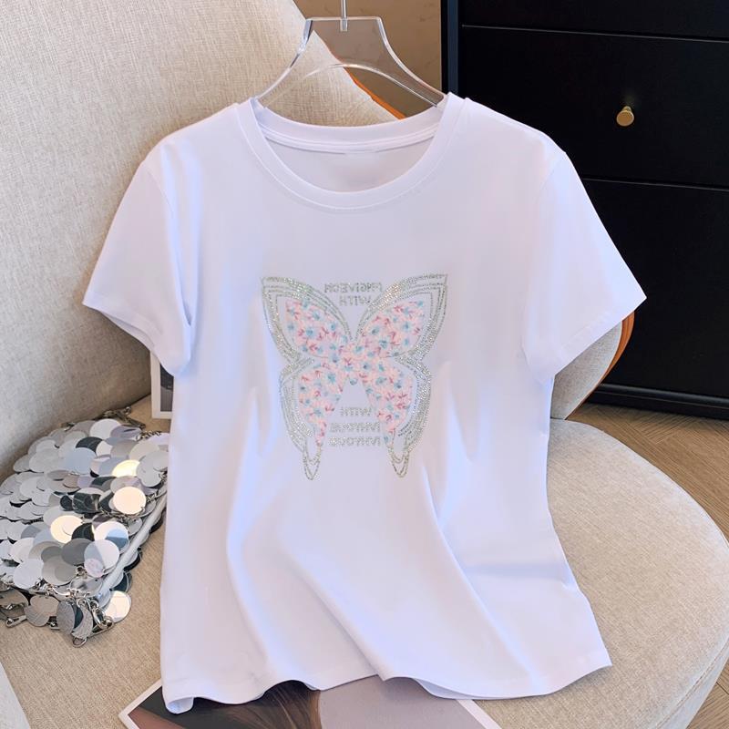 Women'S Summer Loose Design Rhinestone Personality Short-Sleeve T-Shirt With A Trendy Style - Image 4