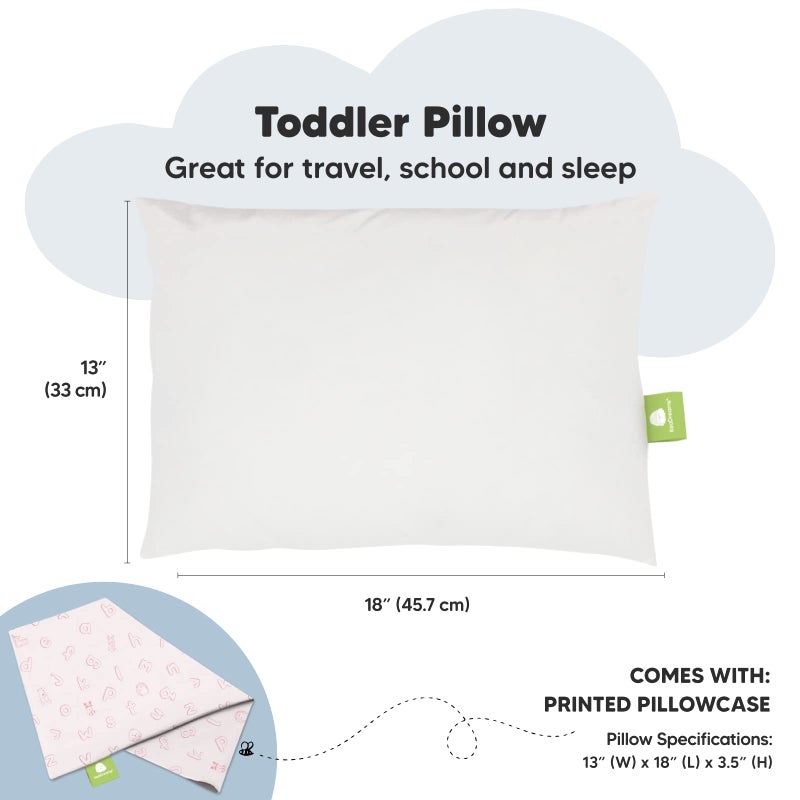 KeaBabies Toddler Pillow with Pillowcase - 13x18 My Little Dreamy Kids Travel Bed Pillows for Sleeping, Organic Cotton Small Pillowcase, Soft & Breathable, Machine Washable, Toddlers 2-5 (ABC Land Rose) - Image 3