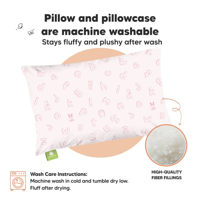 KeaBabies Toddler Pillow with Pillowcase - 13x18 My Little Dreamy Kids Travel Bed Pillows for Sleeping, Organic Cotton Small Pillowcase, Soft & Breathable, Machine Washable, Toddlers 2-5 (ABC Land Rose) - Image 4