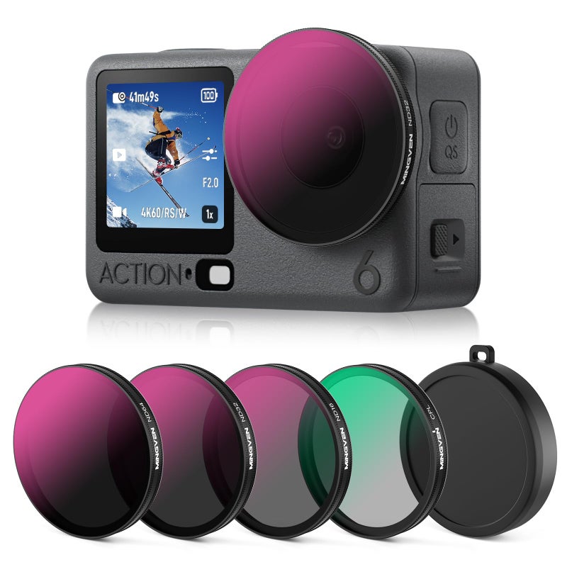 MINGVEN Osmo Action 6 ND Filter Set with Lens Silicone Cover SnapOn CPL ND Filters for DJI Osmo Action 6 Accessories 4 Pack CPL ND16 ND32 ND64 - Image 2