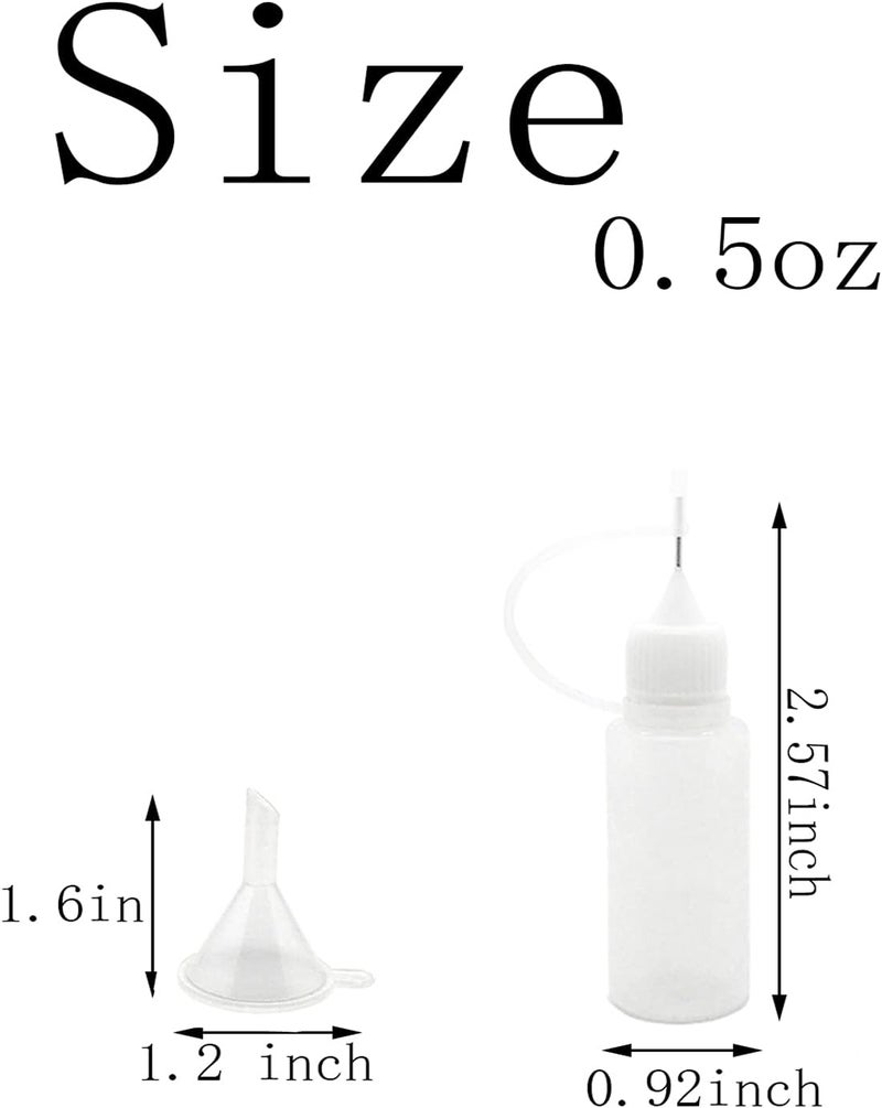 MYYZMY 18 Pcs Precision Tip Applicator Bottles, 0.5 Ounce Translucent Glue Bottles, with 2 Funnel for Paper Quilling DIY Craft, Multicolor Lids - Image 2