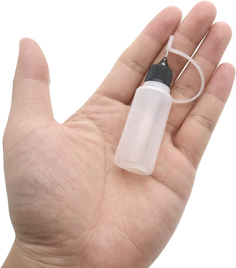 MYYZMY 18 Pcs Precision Tip Applicator Bottles, 0.5 Ounce Translucent Glue Bottles, with 2 Funnel for Paper Quilling DIY Craft, Multicolor Lids - Image 3