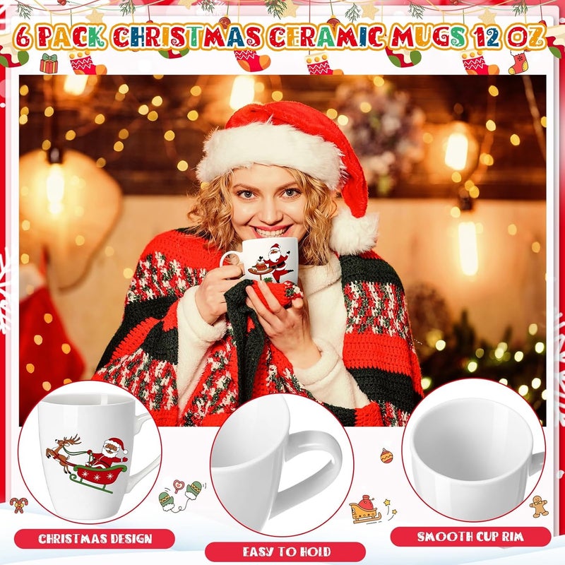 Shellwei 6 Pack Teacher Coffee Mugs 11 oz Holiday Ceramic Mugs Set Xmas Tea Cups with Handles Bulk Reusable Ceramic Coffee Cups for Women Men Teachers Appreciation Christmas GiftsFunny - Image 4
