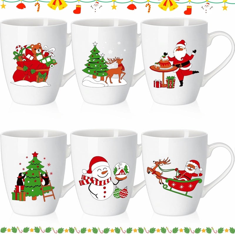 Shellwei 6 Pack Teacher Coffee Mugs 11 oz Holiday Ceramic Mugs Set Xmas Tea Cups with Handles Bulk Reusable Ceramic Coffee Cups for Women Men Teachers Appreciation Christmas GiftsFunny - Image 1