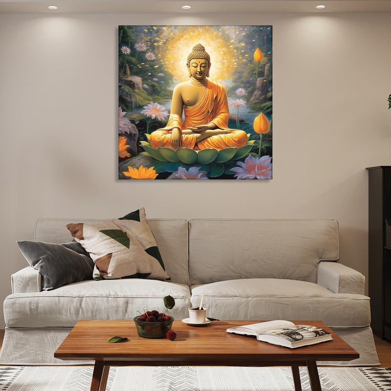 Olive Tree Buddha Wall Art Canvas Painting for Home Drawing Room Office Hotels DecorWooden Frame with Modern Style Hanging Art Perfect for Wedding Anniversary Gift SIze 24x24 Inch - Image 1