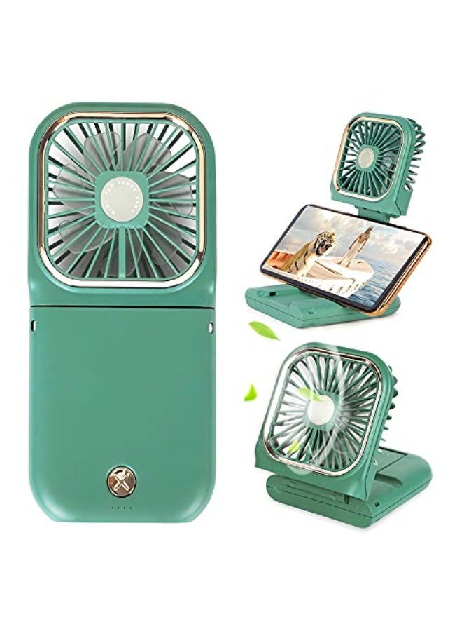 NIBEMINENT Portable Mini Fan - 5 in 1 with Phone Holder, Desk Fan, USB Rechargeable, 3000 mAh Power Bank, 3 Speed Adjustable, Neck Lanyard, Green - Image 1