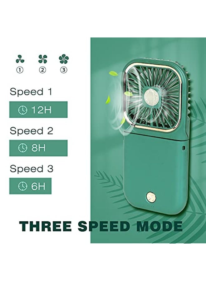 NIBEMINENT Portable Mini Fan - 5 in 1 with Phone Holder, Desk Fan, USB Rechargeable, 3000 mAh Power Bank, 3 Speed Adjustable, Neck Lanyard, Green - Image 5