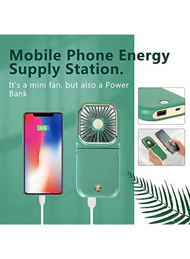 NIBEMINENT Portable Mini Fan - 5 in 1 with Phone Holder, Desk Fan, USB Rechargeable, 3000 mAh Power Bank, 3 Speed Adjustable, Neck Lanyard, Green - Image 3