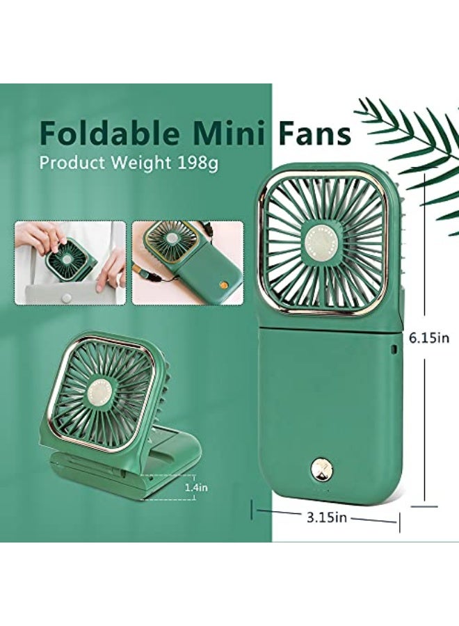 NIBEMINENT Portable Mini Fan - 5 in 1 with Phone Holder, Desk Fan, USB Rechargeable, 3000 mAh Power Bank, 3 Speed Adjustable, Neck Lanyard, Green - Image 4