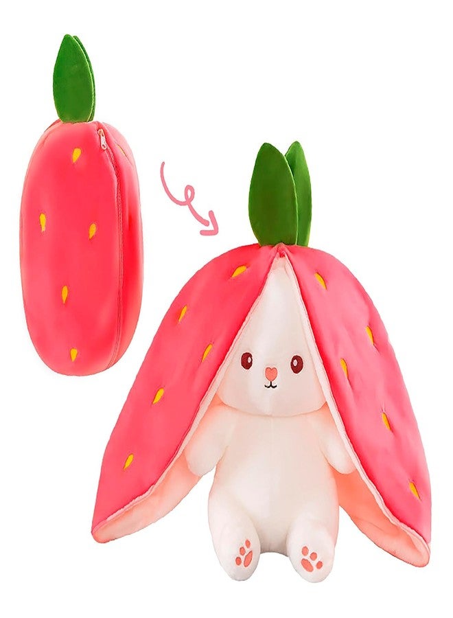 Tinytotem Reversible Strawberry Rabbit Bunny Carrot Plush Toys with Zipper, Cute and Versatile Plushies Stuffed Animal Soft Toy Birthday Gift for Girls & Kids (Pink) - Image 1