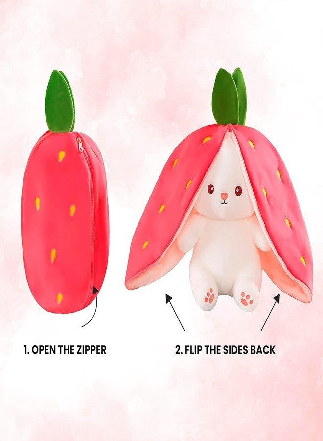 Tinytotem Reversible Strawberry Rabbit Bunny Carrot Plush Toys with Zipper, Cute and Versatile Plushies Stuffed Animal Soft Toy Birthday Gift for Girls & Kids (Pink) - Image 2