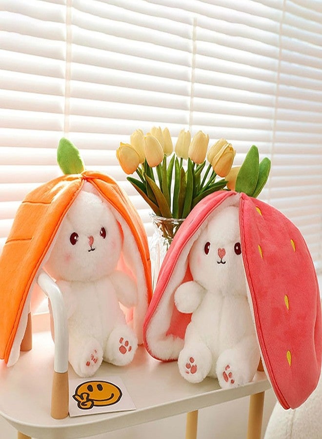 Tinytotem Reversible Strawberry Rabbit Bunny Carrot Plush Toys with Zipper, Cute and Versatile Plushies Stuffed Animal Soft Toy Birthday Gift for Girls & Kids (Pink) - Image 5