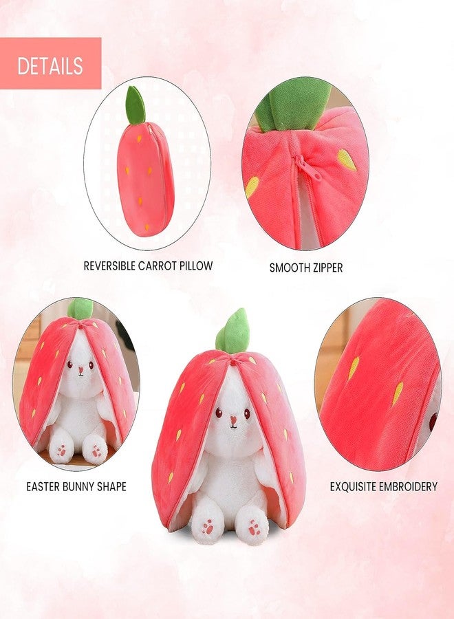 Tinytotem Reversible Strawberry Rabbit Bunny Carrot Plush Toys with Zipper, Cute and Versatile Plushies Stuffed Animal Soft Toy Birthday Gift for Girls & Kids (Pink) - Image 4