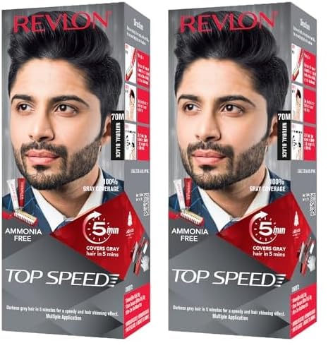 Revlon Top Speed Hair Color for Men Natural Black Infused with Mother of Pearl and Ginseng Root extract for Intense Conditioning 100 Grey Coverage in 5 Minutes Shiny Nourished Hair - Image 1