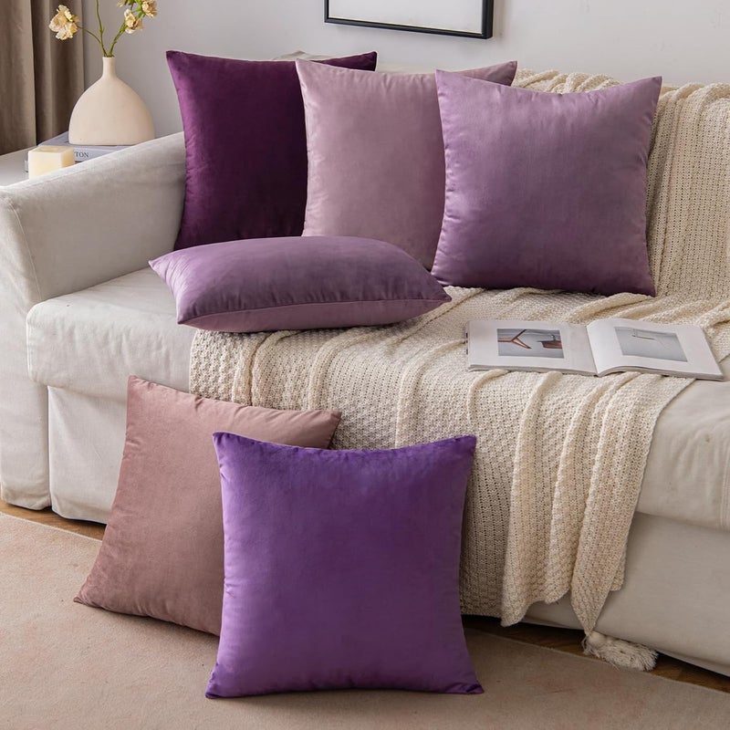 EMEMA Velvet Cushion Cover 40 x 40 cm, Decorative Decorative Cushion Aubergine Purple, Sofa Cushion, Lumbar Cushion Cover, Throw Cushion Cover with Hidden Zip, Bedroom Sofa, Set of 2 - Image 4