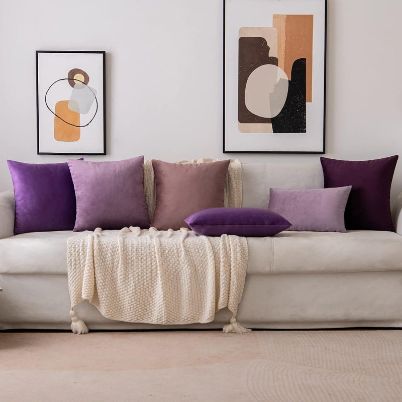 EMEMA Velvet Cushion Cover 40 x 40 cm, Decorative Decorative Cushion Aubergine Purple, Sofa Cushion, Lumbar Cushion Cover, Throw Cushion Cover with Hidden Zip, Bedroom Sofa, Set of 2 - Image 5