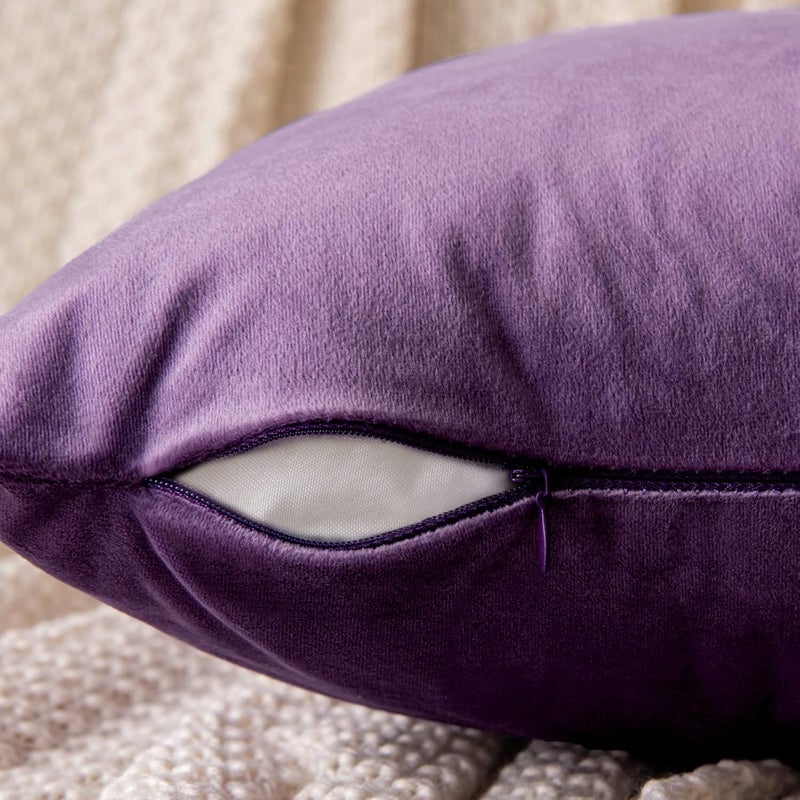EMEMA Velvet Cushion Cover 40 x 40 cm, Decorative Decorative Cushion Aubergine Purple, Sofa Cushion, Lumbar Cushion Cover, Throw Cushion Cover with Hidden Zip, Bedroom Sofa, Set of 2 - Image 3