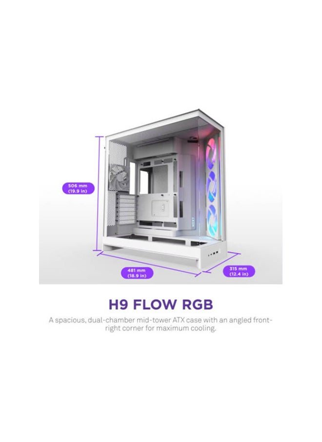 NZXT H9 Flow RGB, Dual-Chamber ATX Mid-Tower Case High-Airflow Design with Panoramic Tempered Glass, Supports Dual 360mm Radiators, Up to 10 Fans, Up To E-ATX Compatibility, White | CM-H92FW-R1  - Image 2
