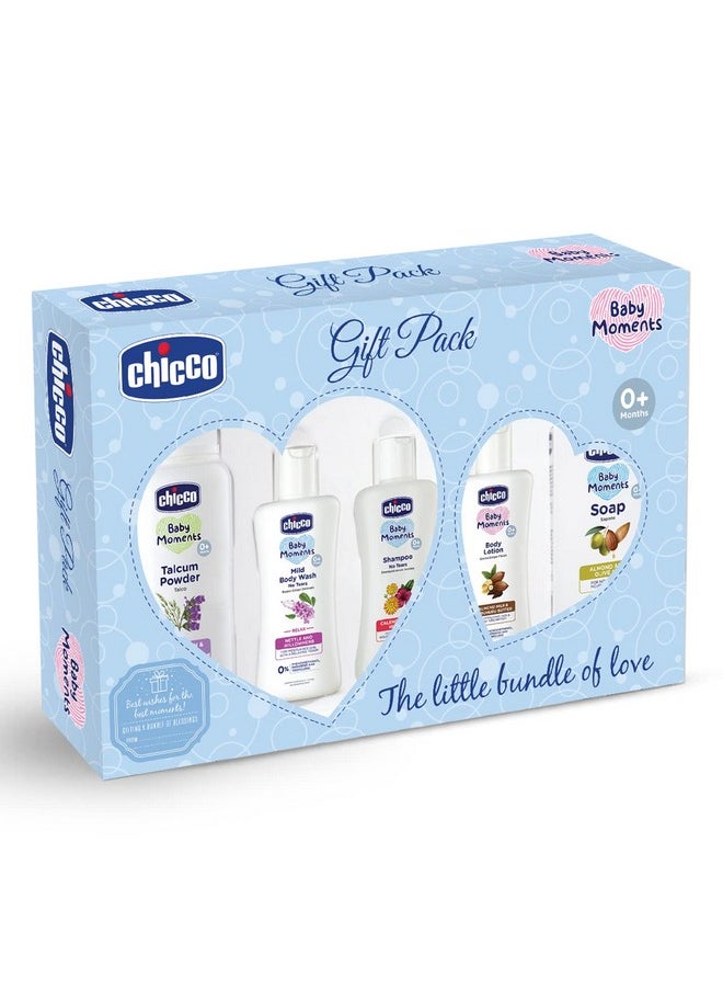 Chicco Baby Moments Baby Essentials Gift Pack (Blue) With 5 Baby Skin & Haircare Products | Phenoxyethanol Free  - Image 1