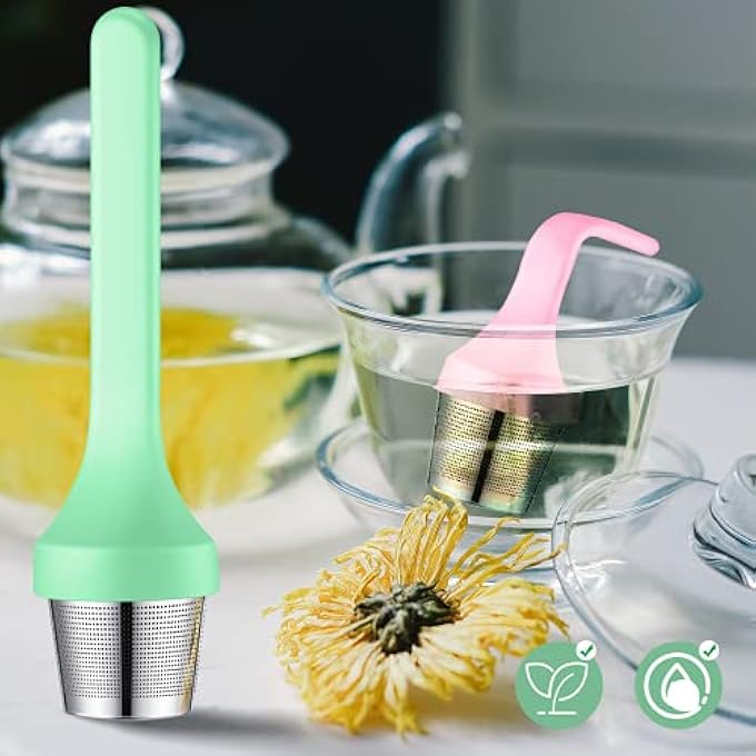 Philbinden 2Pcs Tea InfuserExtra Fine Mesh Tea Cup Filter Silicone Handle Perfect Tea Steeper For Loose Leaf Tea Or Herbal Tea For Mugs  Teapot Easy Clean And Safe Green And Red - Image 5