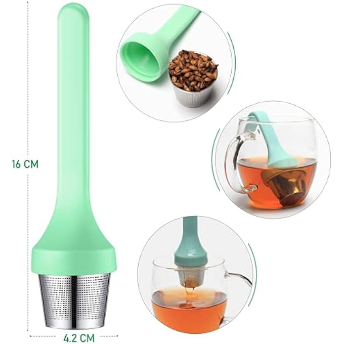 Philbinden 2Pcs Tea InfuserExtra Fine Mesh Tea Cup Filter Silicone Handle Perfect Tea Steeper For Loose Leaf Tea Or Herbal Tea For Mugs  Teapot Easy Clean And Safe Green And Red - Image 2