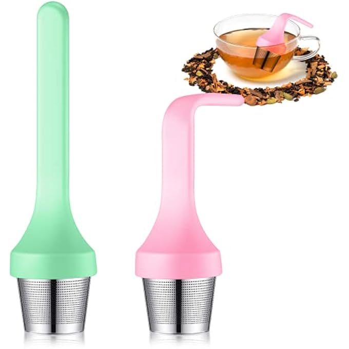 Philbinden 2Pcs Tea InfuserExtra Fine Mesh Tea Cup Filter Silicone Handle Perfect Tea Steeper For Loose Leaf Tea Or Herbal Tea For Mugs  Teapot Easy Clean And Safe Green And Red - Image 3