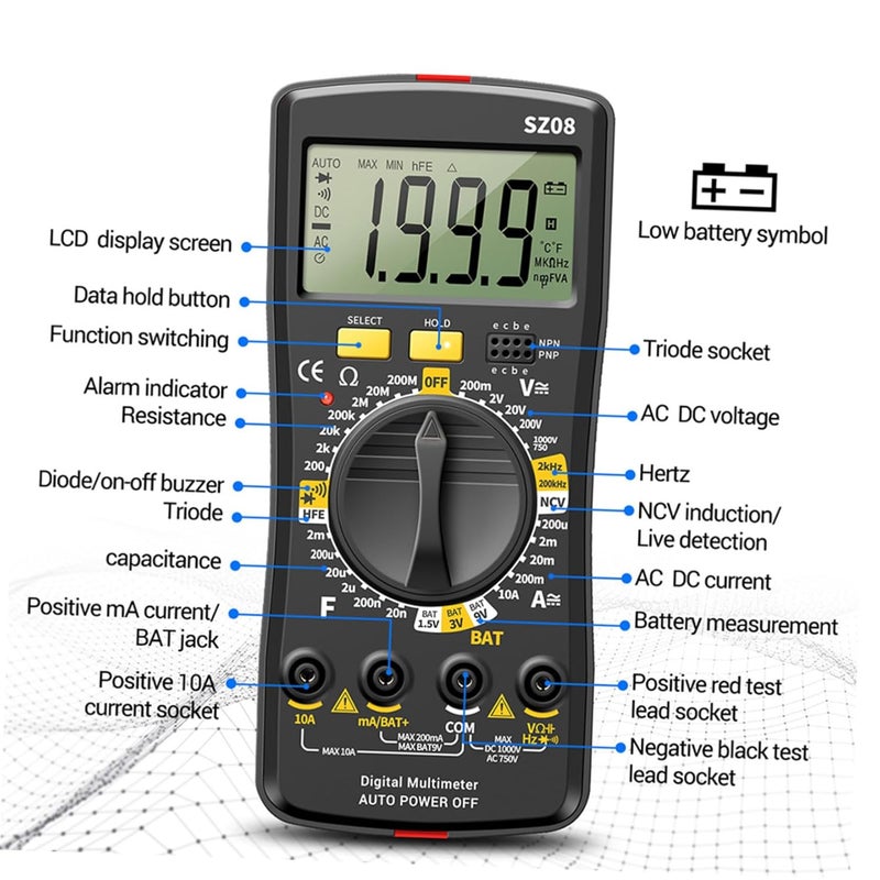 Operitacx Portable Digital Multimeter for Accurate DC AC Voltage Capacitance Measurement - Image 5