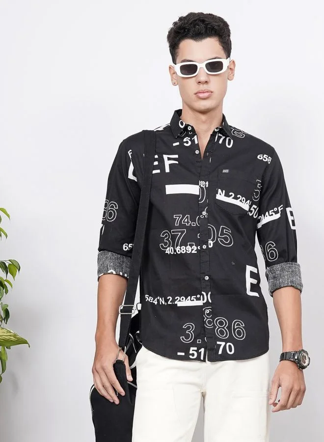 شركة المرآب الهندية Men Regular Fit Printed Full Sleeves Cutaway Collar Casual Shirt
