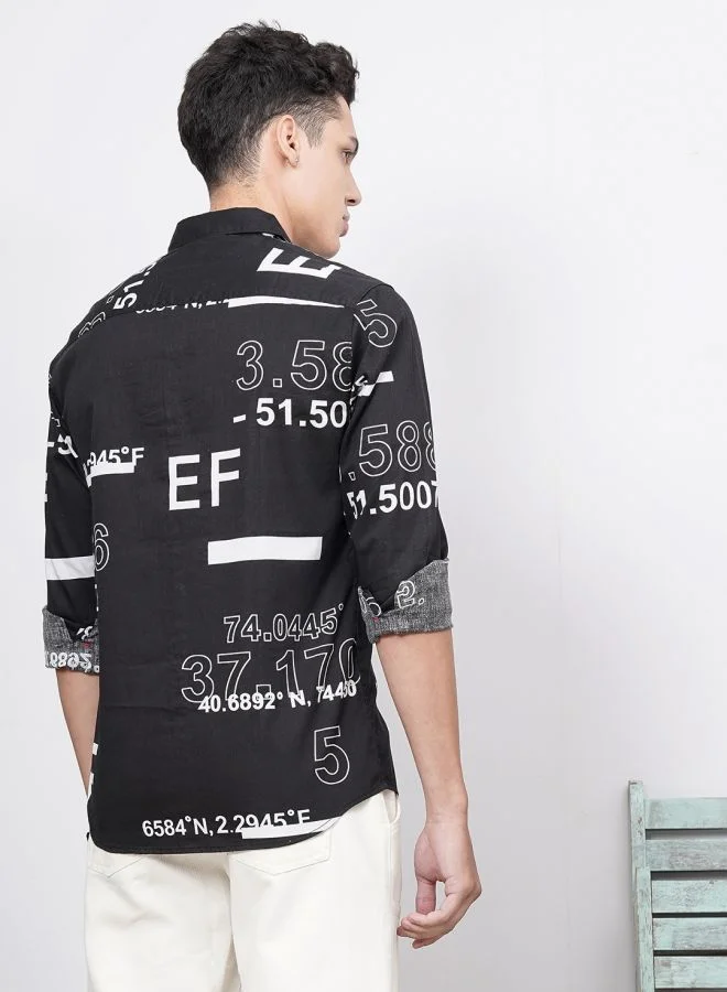 شركة المرآب الهندية Men Regular Fit Printed Full Sleeves Cutaway Collar Casual Shirt