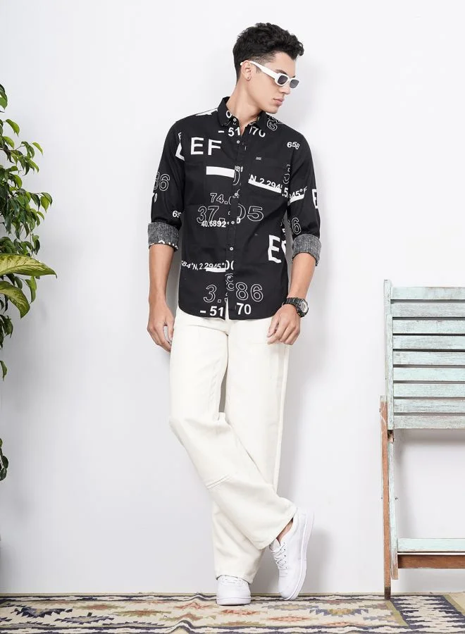 شركة المرآب الهندية Men Regular Fit Printed Full Sleeves Cutaway Collar Casual Shirt