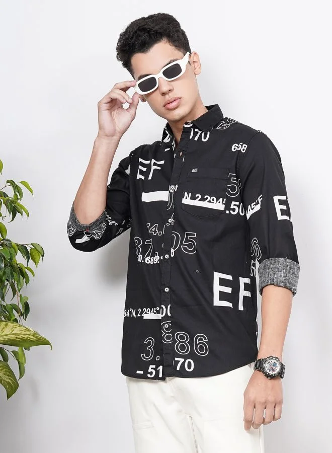 شركة المرآب الهندية Men Regular Fit Printed Full Sleeves Cutaway Collar Casual Shirt