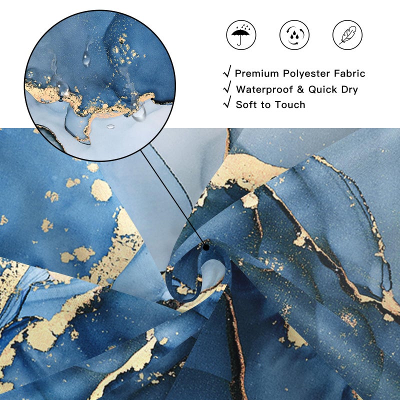 BayNook Blue Marble Shower Curtain, Modern Abstract Fabric Shower Curtain for Bathroom, Luxury Art Decor Blue Gold Ink Texture Watercolor Shower Curtain Set with Hooks 72x72 - Image 4