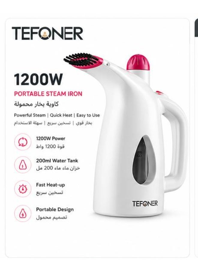 TEFONER Portable Steam Iron 1200W Handheld Garment Steamer 200ml Fast Heat Travel Clothes Steamer Wrinkle Remover for Clothes Curtains Fabric - Image 2