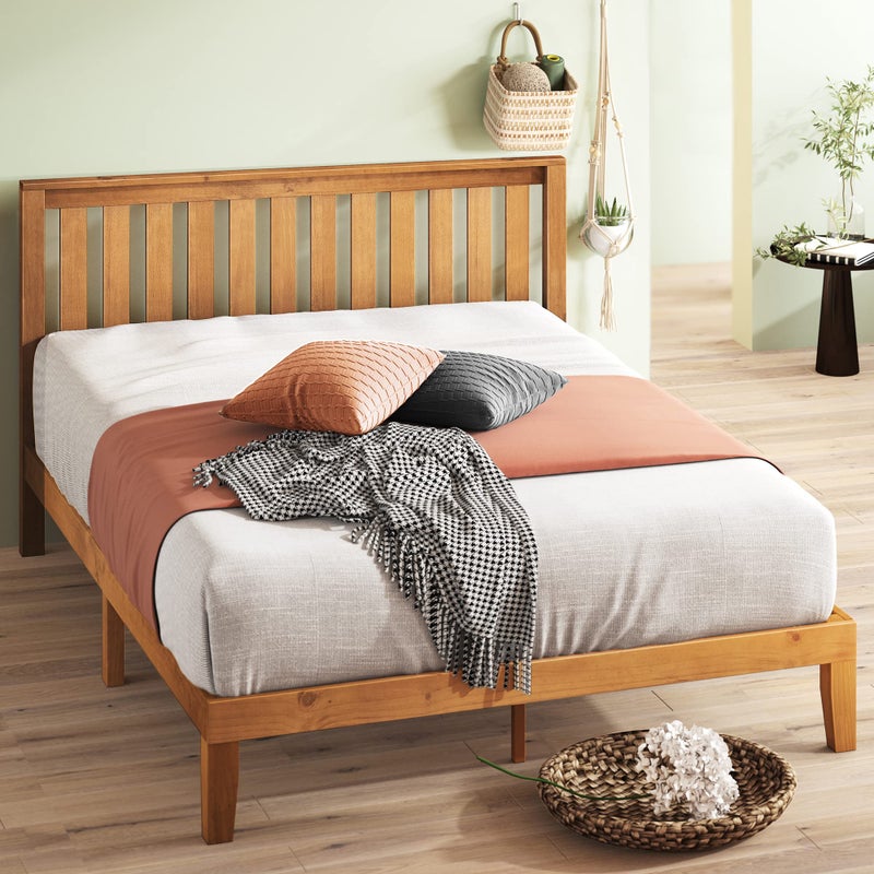 ZINUS Alexia Wood Platform Bed Frame with headboard Solid Wood Foundation with Wood Slat Support No Box Spring Needed Easy Assembly Rustic Pine King