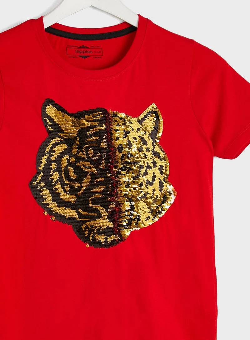 Ripples Round Neck T-Shirt Withn Sequin Detailing