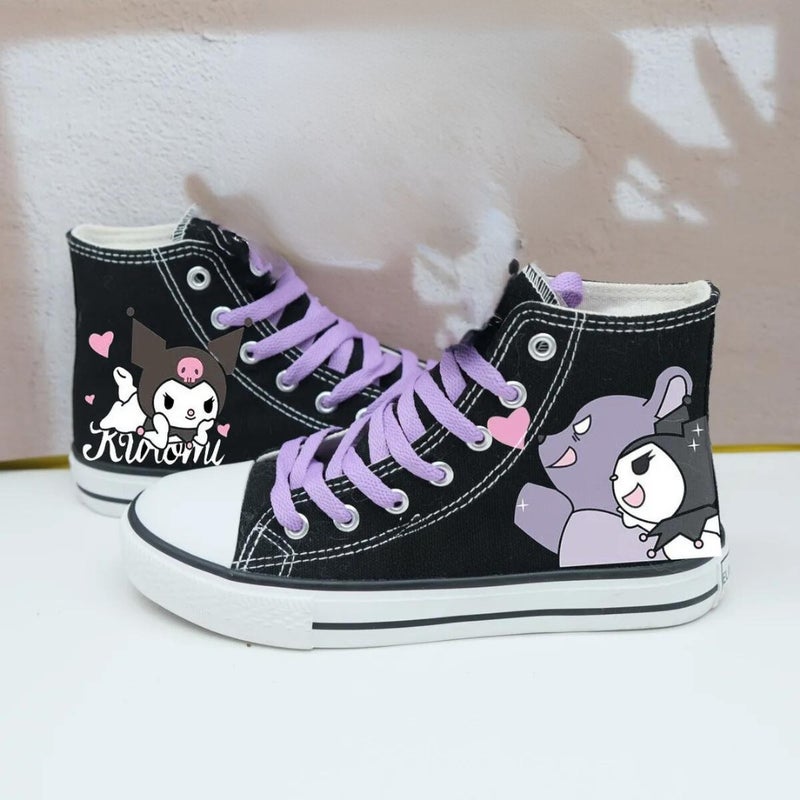 Touz Moda Kuromi&bear Printed Lilac Lace Black Canvas Shoes  - Image 1